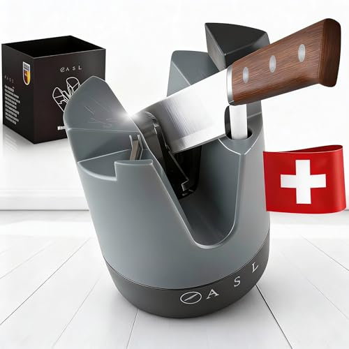 Messerschärfer, Schleifgerät, Küchenmesserschärfer, für glatte & gezackte Klingen, Scheren, Wolframstahl, Schnelles Schärfen in Sekunden, Rutschfest, Kompaktes Küchen-Tool, Universal Messer Schleifer