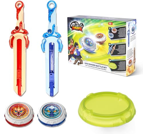 INFINITY NADO Toupies Battle Arena Set, toupie Enfants 2PCS, toupie Jouets avec Mini Lanceur d'épée, battling Tops pour Enfants garçons et Filles 5 6 7 8 9 10 11 12 Ans et Plus