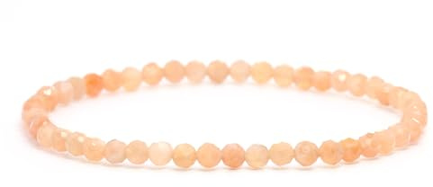 LAKADA Echtes Sonnenstein Edelstein Armband mit facettierten 4mm Perlen Heilstein Schutzstein Edelsteinarmband Glücksbringer Talisman Geschenk (Sonnenstein, 21CM)