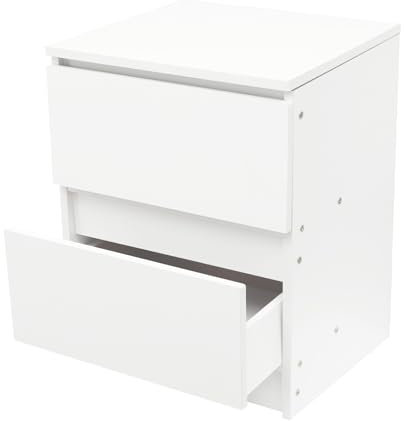 Dofanqing Mesita de noche con dos cajones color blanco cálido/marrón nogal/roble Diseño simple adecuado para dormitorio salón (blanco cálido)