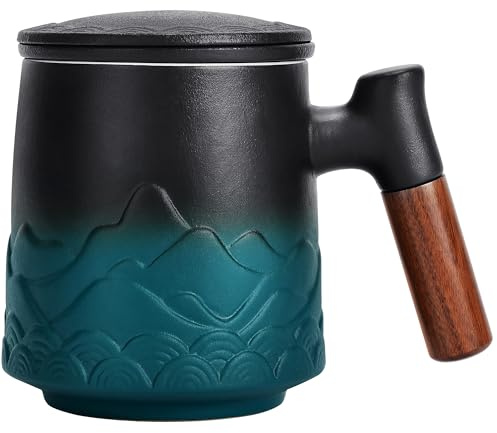 DISDADA Tasse Tisane a The avec Infuseur et Couvercle, Grande Mugs Tisane à Infusion Ceramique 500ml (Vert)