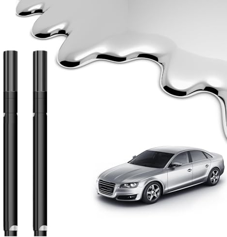 Altaroo 2 Stück Chrom Lack Marker, Lackstift Silber 2mm, Silberstift, Metallic Wasserfest Spiegel, Lackstift Silber Metallic für Auto, Modellmetall, Glas, Kunststoff