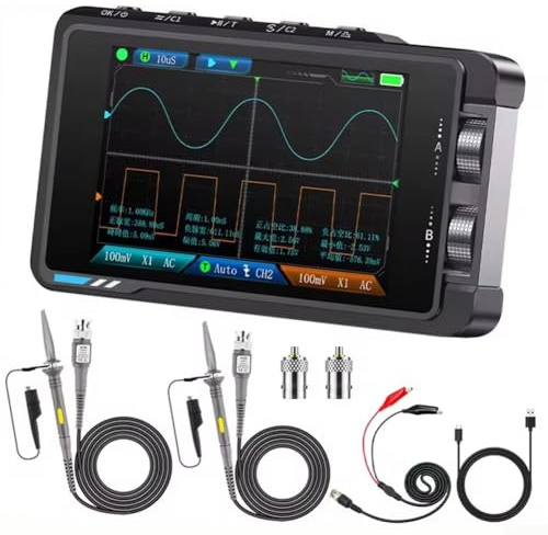 Oniissy DS215H Oscilloscope numérique portable 50 MHz 250 MSa/s double canal avec générateur de signal intégré, écran HD IPS de 3,5, tension de crête ± 400 V, 1500 mAh (DS215H)