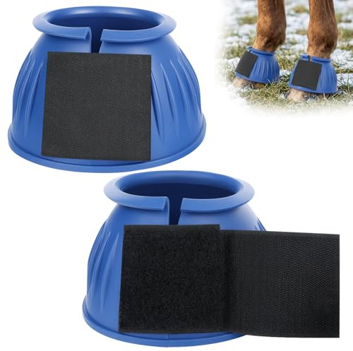 Fineera Bell Boots for Horses, Protect Against Hoof Impact Trauma, Rubber Bell Boots for Horses, Made of Rubber,1 Pair Blue