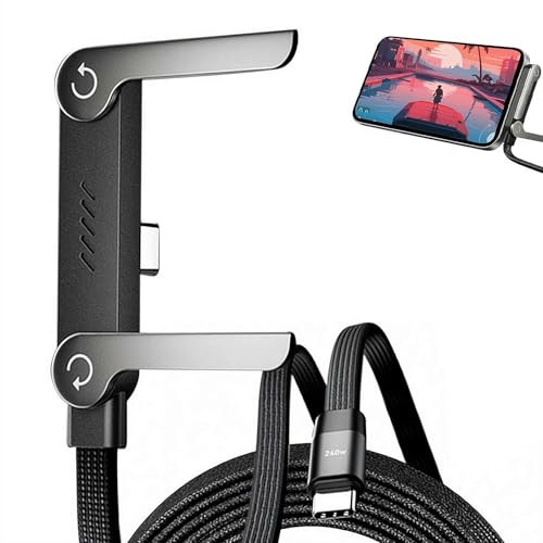 Cavo di ricarica invisibile 2 in 1 con supporto, cavo di ricarica rapida da 240 W con supporto per telefono integrato, caricatore laterale per telefono con tipo C e supporto pieghevole per smartphone