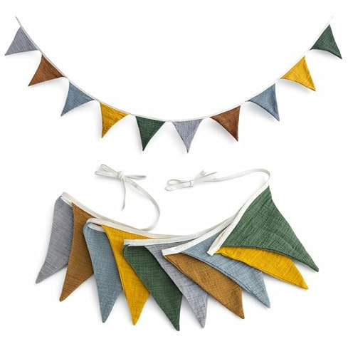 Fabric Bunting Banner, Double Sided 2.6m Cotton Bunting, Triangle Nursery Bunting, Party Bunting Fabric for Girls Bedroom and Baby Shower Decorations,Wedding Birthday Tea Shower