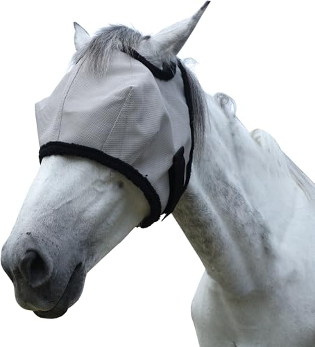 Leberna Horse Fly Mask Without Ears, Forelock-Opening Design | Extended Coverage Equine Fly Protection, Protects Eyes from Insects, Debris & UV, Adjustable Throat Latch, Plush Fleece Trim