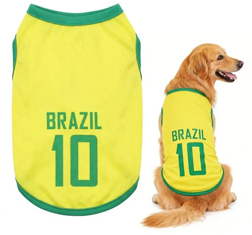 OPVYAEU Dog Clothes Jersey Gato Ropa Perro Mediano Jersey Perro Mediano Camiseta Perro Pequeño Ropa Para Perros Camisetas Perros Pequeños Jersey Para Perros Pequeños Regalo Mundial (L, Amarillo)
