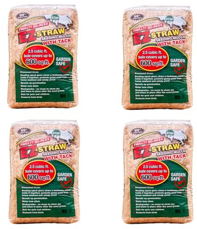 EZ Straw Seeding Mulch with Tack - Biodegradable Processed Straw, 2.5 cu. ft. Bale (Covers up to 600 sq. ft.), 4 Pack