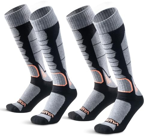 WEIERYA Ski Sock Merino Wool Ski Socks Mens Womens Skiing & Snowboarding Socks, Over The Calf (US, Alpha, X-Large, Regular, Regular, 2, Black)