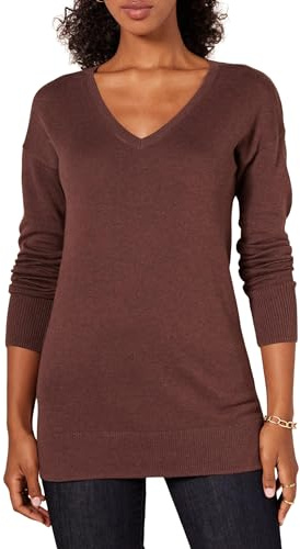 Amazon Essentials Maglione A Tunica Leggero A Maniche Lunghe Con Scollo A v (Disponibile In Taglie Forti) Donna, Castagna Scuro Puntinato, L