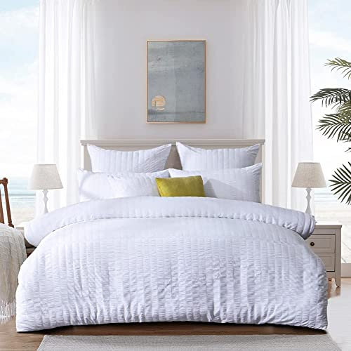 MK Home Textile Seersucker Duvet Cover Set Super King Bedding Sets with Pillow Cases 100% Cotton Hotel Quality White Silver Charcoal Pink Grey Quilt Covers Double King SuperKing