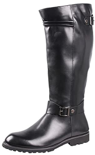 ANUFER Herren Unter dem Knie Stiefel Mikrofaser-Leder Reißverschluss Cowboy Reitstiefel Schwarz SN0707153 EU43