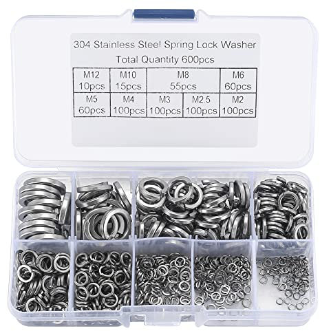 600 pcs Anillas de Presión, Arandelas de Resorte en Espiral, Arandelas de Seguridad, Acero Inoxidable V2A - M2/M2.5/M3/M4/M5/M6/M8/M10/M12