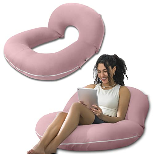 INSEN Reading Pillow, Back Pillow for Sitting in Bed for Reading, Nurse & Relax, Reading Pillow for Adults, Moms & Kids, Sit Up Pillow for Bed, Cooling Tencel, Pink