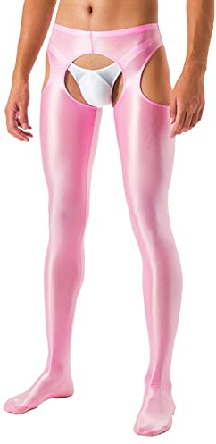 Gefomuofe Collants sans pieds pour homme - Sous-vêtements sexy - Legging brillant - En nylon, Rose, L