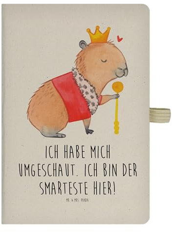 Mr. & Mrs. Panda DIN A6 Baumwoll Notizbuch Capybara König - Geschenk, Notizen, Tiere, Tagebuch, Tiermotive, Schreibbuch, Eintragebuch, lustige