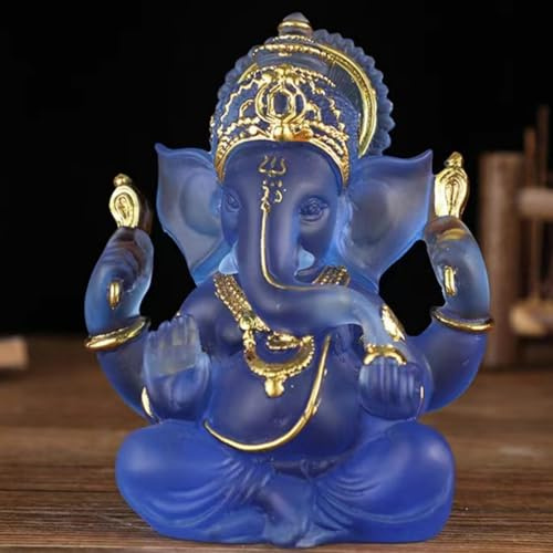Yahu Lando Indian God Lord Ganesha Statue,Blue Lmitation Glass Hindu Elephant Statue Ganpati Idol Buddha Sculptures,Hindu Gift,Home Temple Mandir Meditation Yoga Room Decor 5.5