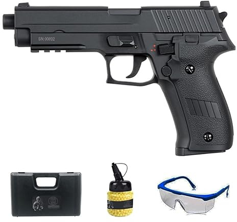 Pistolet Cyma CM0122-2022- électrique (6 mm) | Pistolet Airsoft (Billes en PVC) Calibre 6 mm + Bouteille 1000 Billes 0,12 g + Lunettes de Protection + Mallette rembourrée. [Puissance : 0,5 Joules]