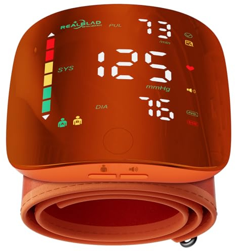 Wrist Blood Pressure Monitor with Led Touch Screen -Adjustable Wrist Blood Pressure Cuff from 5.1 inches to 9.3 inches,Rechargeable Wrist bp Monitor with 99x2 Reading Memory and Carrying Case(Orange)