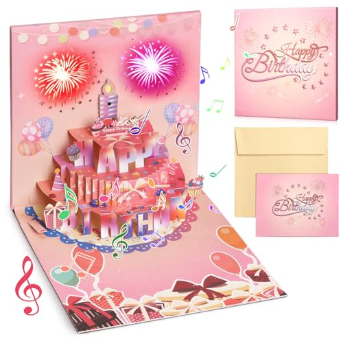 Geepen 3D Pop Up Grußkarten Geburtstag, Happy Birthday Geburtstagskarte mit Musik und Licht 3D Feuerwerk Karte Geburtstag Geschenke