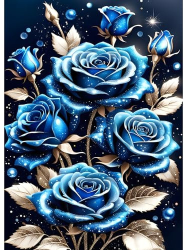 GDYEEH 5D Rose Diamant Painting Pictures, DIY Blaue Rosen Diamant Art Painting Kits, Blumen Diamond Painting Set for Adults Anfänger, Mosaic Making, Diamond Painting for Home Decor 30x40cm