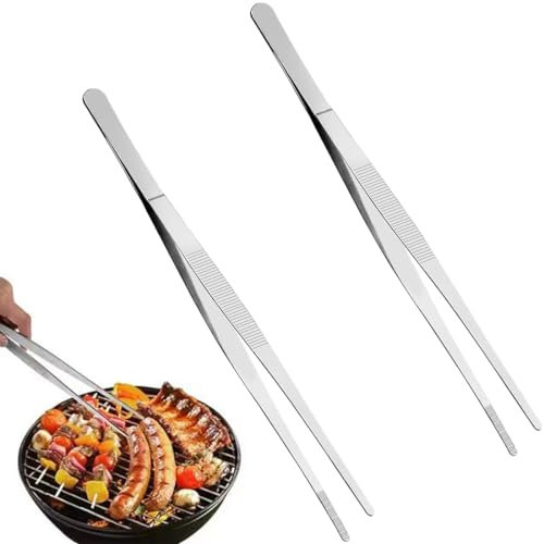 2 Pezzi Pinze da Cucina,30cm Barbecue Pinzette da Cucina, Pinza per Barbecue in Acciaio Inox,Pinza Chef Professionali, Design Seghettato per Una Presa Salda, per Cucinare Grigliate e Cuocere