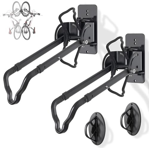 CyclingDeal Swivel Bike Wall Mount Rack - Vertical Adjustable Foldable Bicycle Parking Rack with Wheel Holder - for 20-29 MTB 700C Road Bikes Home Garage Storage - Max. Tire Width 2.4 - 2 Pack