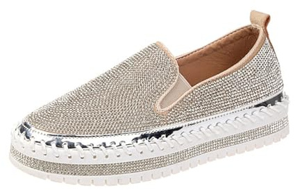 Agiyenna Scarpe da Ginnastica da Donna con Glitter Moda Paillettes Mocassini con Strass Scarpe da Passeggio per Il Tempo Libero in Tela Scarpe da Trekking Piatte Casual Scarpe Sportive con Plateau