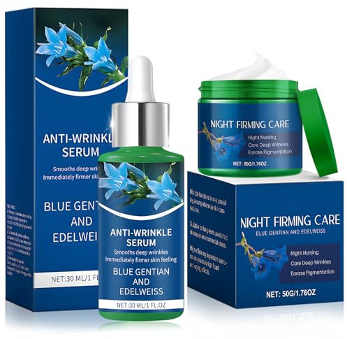 Crema Notte Viso, Skin Care Donna, Siero Viso Antirughe, Siero viso Idratante con Genziana E Stella Alpina Ridurre le Rughe Sottili, Idratante e Illuminante