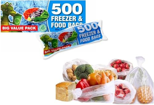 Freezer Food and Sandwich Bags Pack of 500 THIN Clear Plastic Food Bags on Roll for All Types of Food Preservation Versatile and Durable Fridge & Freezer Safe 17 X 19cm Keeps Food Fresh