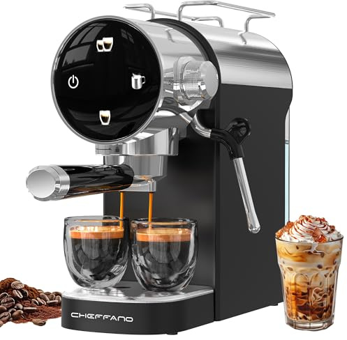 CHEFFANO Espressomaschine, 1350W, 15-Bar-Pumpe, Touchscreen, Edelstahlgehäuse & Dampfstab für Cremespuma