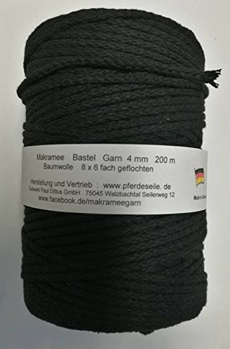 Makrameegarn Makramee Baumwollgarn Bastelgarn schwarz 200 Meter - 4 mm