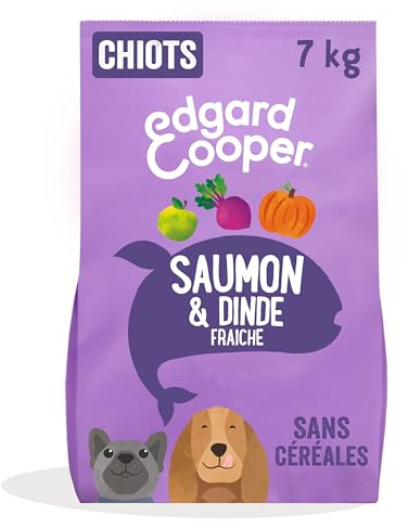 Edgard & Cooper Croquettes Chiot Sans Céréales, (Saumon & Dinde, 7kg), Viande fraîche et protéiné, Nourriture Naturelle pour Chien Adulte, Hypoallergénique, Sans sucres ajoutés