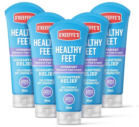 O'Keeffe's Healthy Feet Overnight, 5 x 80ml Tuben - Intensive Fußcreme für extrem trockene, rissige Füße | Sichtbare Ergebnisse in 1 Nacht