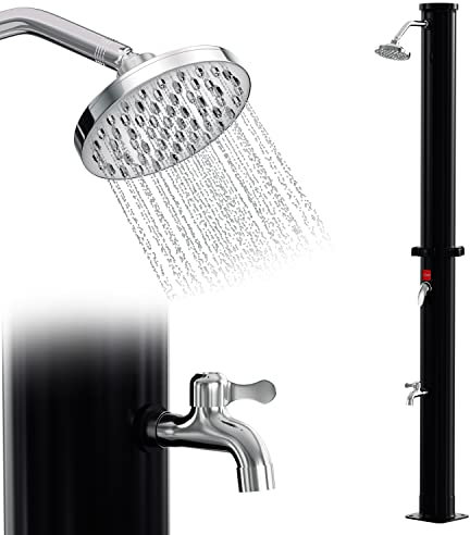 Vigevee Solardusche 20L Solar Gartendusche warmes Wasser max. 60°C ohne Stromanschluss Pooldusche Camping mit Fußdusche und schwenkbarem Regenduschkopf, inkl. Montagematerial, Schwarz