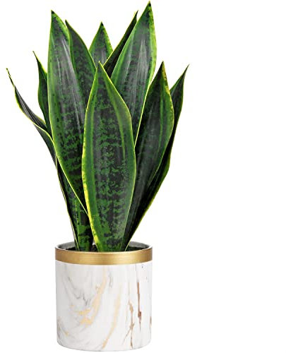 Kunstpflanze Sansevieria, Künstliche Pflanzen im topf Keramik 40cm, kleine Zimmerpflanze Sansevieria,Kunststoff Pflanze Schlangenpflanze,Plastik Kunstpflanze Deko für Tischdeko Büro Wohnzimmer Küche