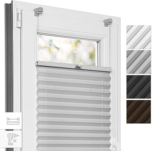 Estika Plissee, Bruchfeste Klemmhalter - Hellgrau - 50 cm x 120 cm - Plissee ohne Bohren, Plissee Klemmfix, Rollos für Fenster ohne Bohren, Jalousien Fenster für innen, Raffrollo