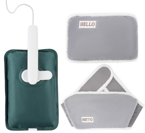 Electric Hot Water Bottle with Soft Fabric Belt and Warm Bag,Rechargeable Hot Water Bag for Shoulders,Waist,Cramps,Neck Pain Relief（Grey