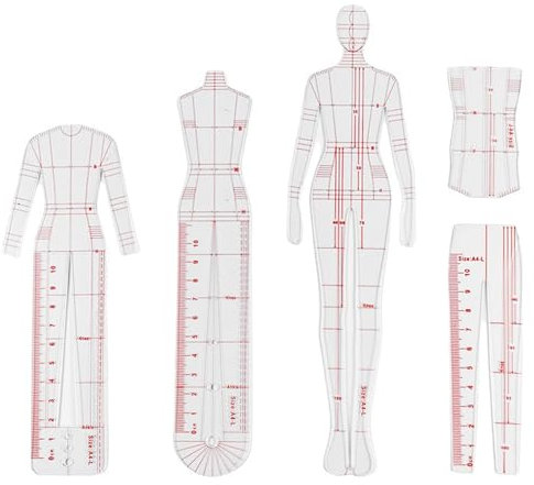 POFET Mode Illustration Lineale, Mode Skizzieren Vorlagen Herrscher, Mode Skizzieren Lineal Nähen Humanoide Muster Design, Kleidung Messen Französisch Kurve Lineale