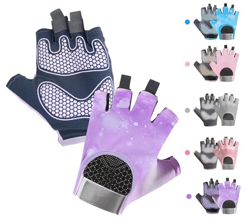 CubePlug Boys Girls Non-Slip Cycling Gloves Half Finger - Padded Grips Palm for Unisex Children, Ideal for Summer Riding, MTB, Bike, Sports, Hiking, Climbing, and Gym (Purple, S)