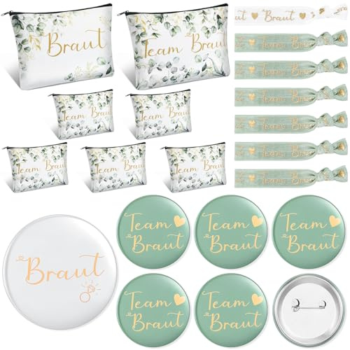 Hestya 7 Set di Regali Nuziali Accessori Borsa per il Trucco da Sposa Braccialetti della Sposa della Squadra Distintivi di Bottoni per Addio al Nubilato Matrimonio, Fidanzamento