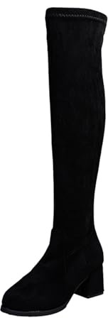 Bottes tendance en daim de couleur unie pour femme - Talon épais - Bottes cuissardes pour femme, Noir , 38.5 EU