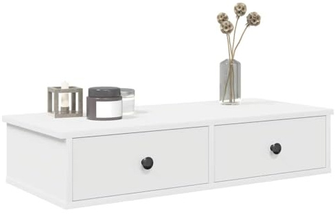 Homgoday Estantería de pared con cajones, cajón de pared, estante colgante, armario de pared, estante flotante con cajones, para dormitorio, salón, color blanco, 80 x 31 x 17 cm, material de madera