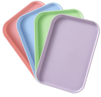 4 stycken plastbricka, rektangulära serveringsbrickor i plast, flerfärgade snabbmatsbrickor, återanvändbara plastbrickor, lunchlådor för kök, restauranger, snabbmat, hotell och skolor
