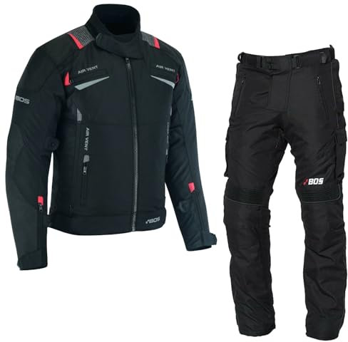 BOSmoto Motorradkombi Herren 2-teiler mit Protektoren – Leichte Textiljacke und Hose für den Sommer,Herren Motorrad Textil kombi,Motorrad Kombi (BLACK, 3XL)