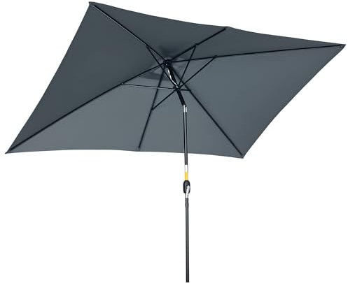 Outsunny Ombrellone da Giardino 2x3 m Inclinabile con Manovella, Ombrellone da Esterno con 6 Stecche in Metallo e Poliestere 180g/㎡, per Cortile, Terrazza e Balcone, Protezione UV, Grigio Scuro