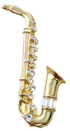 Jolie broche instruments de saxophone – Épinglette en strass de 5,6 cm pour musiciens UK, bijoux de musique vintage, cadeau pour femmes et hommes, élégante robe, costume, chemise, écharpe, veste, sac,