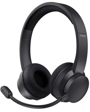 Trust Roha II Casque Bluetooth sans Fil avec Micro ENC Antibruit, 85% Plastique Recycle, Casque sans Fil Léger on Ear Rechargeable pour PC Bureau Ordinateur Portable Teams Zoom, Noir