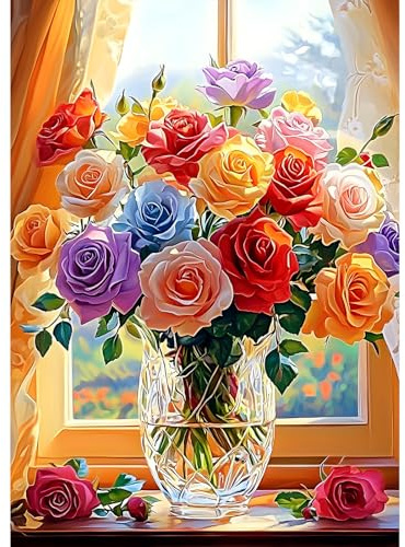 MXJSUA DIY Diamond Painting Kits for Adults, Bouquet Roses Diamond Gem Art Painting for Beginners, Diamond Picture with Full Round Drill Dots Craft Set Gift, 30x40cm
